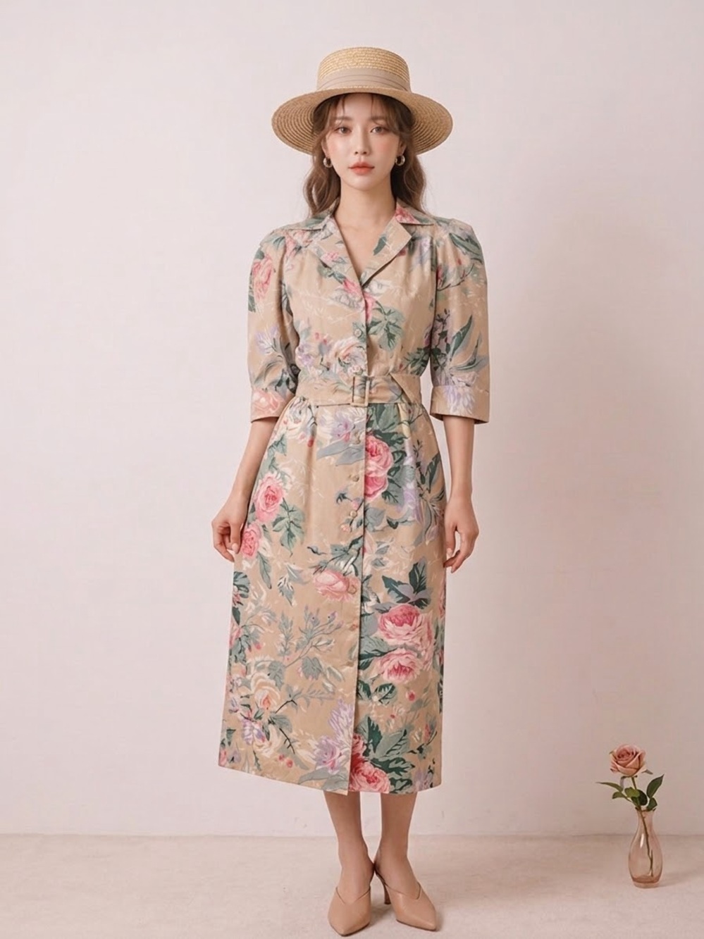 🌸 Rare Vintage 80s Foxy Lady Floral Cotton Midi Dress